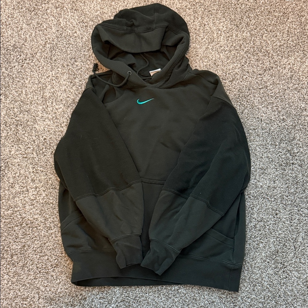 Dark green Nike Hoodie with Teal Logo